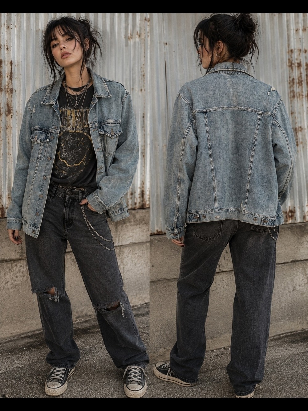 Lucky Brand Denim Jacket Women L Distressed Blue Jean Trucker Western Boho